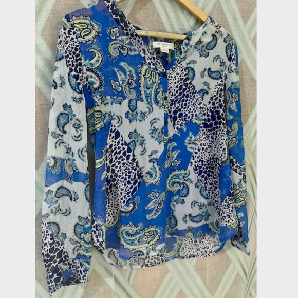 Liz Claiborne Blue and Green Animal Print and Paisley Top with Slip Tank - Picture 3 of 10